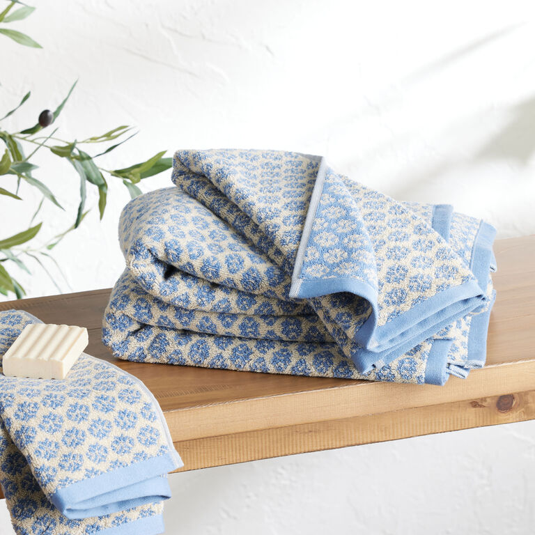 Aria Chambray Blue and Ivory Terry Towel Collection image number 1