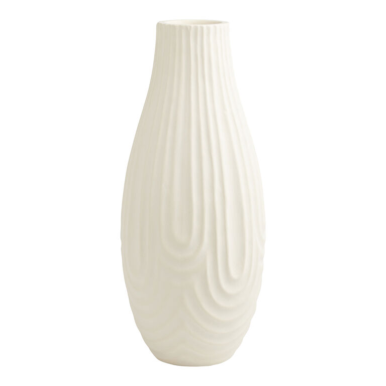 Tall Ivory Ceramic Swirl Vase image number 1