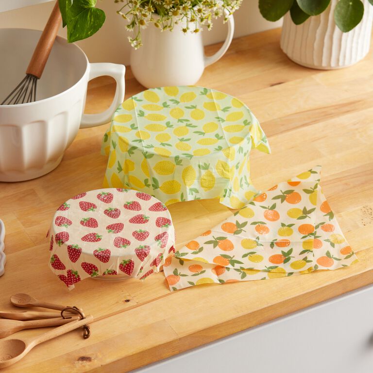 Fruit Pattern Beeswax and Cotton Reusable Food Wraps 3 Pack image number 2