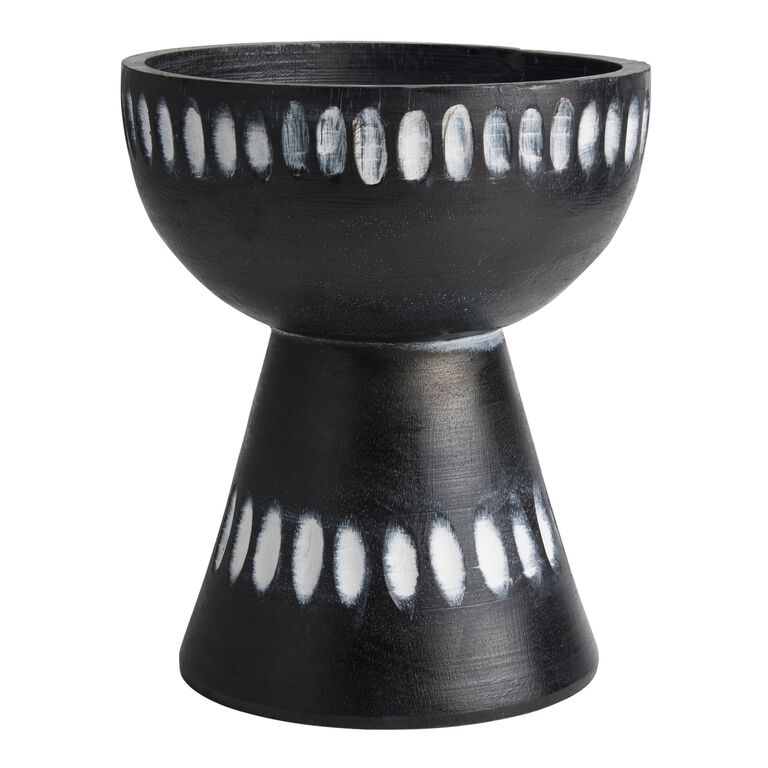 Black Hand Carved Wood Pedestal Bowl Decor image number 1