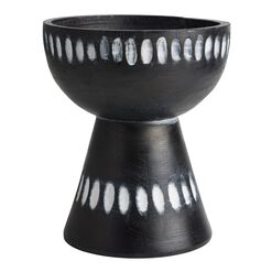 Black Hand Carved Wood Pedestal Bowl Decor