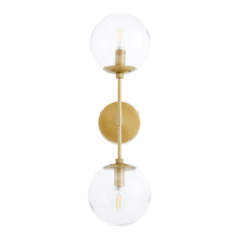 Olivia Brass And Clear Glass Globe 2 Light Wall Sconce image number 3