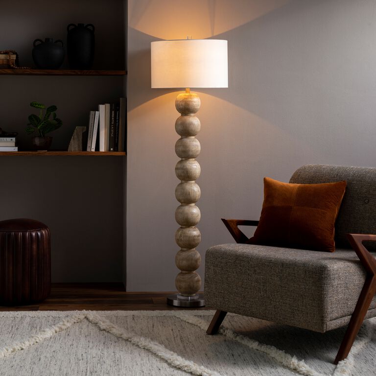 Olney Faux Wood Stacked Sphere Floor Lamp image number 2