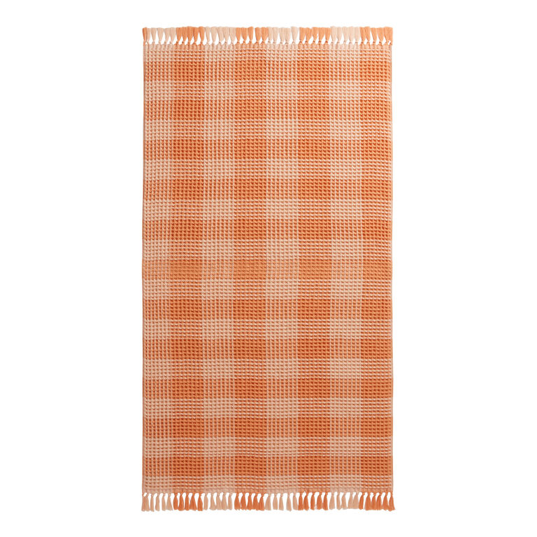 Orange Plaid Waffle Weave Cotton Bath Towel image number 3