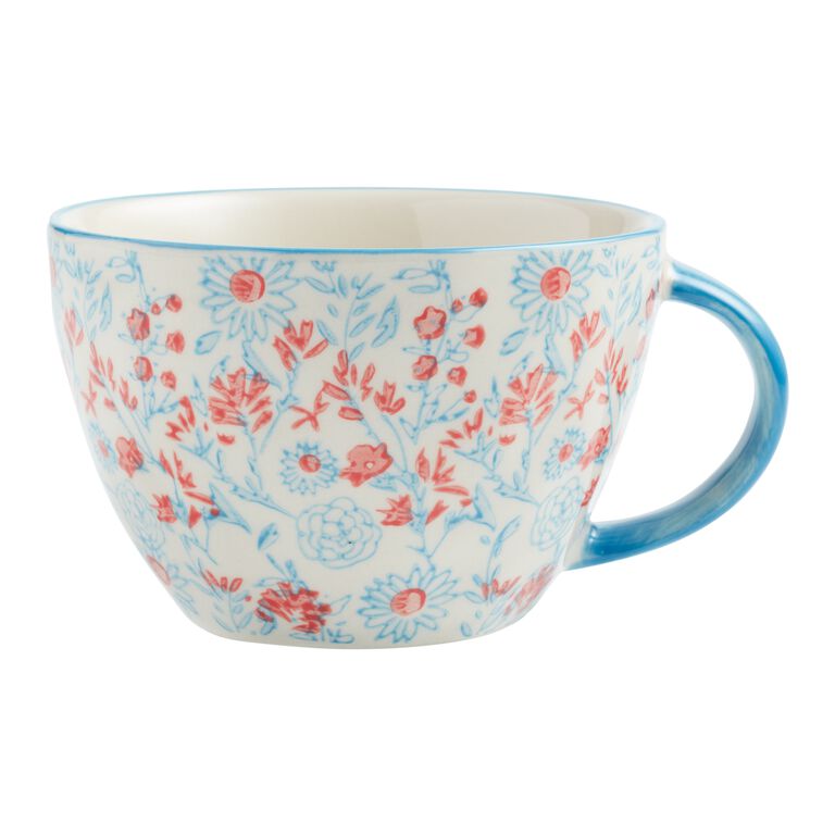 Red And Blue Floral Hand Painted Ceramic Mug image number 1