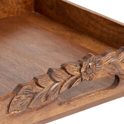 Square Mango Wood Carved Floral Serving Tray