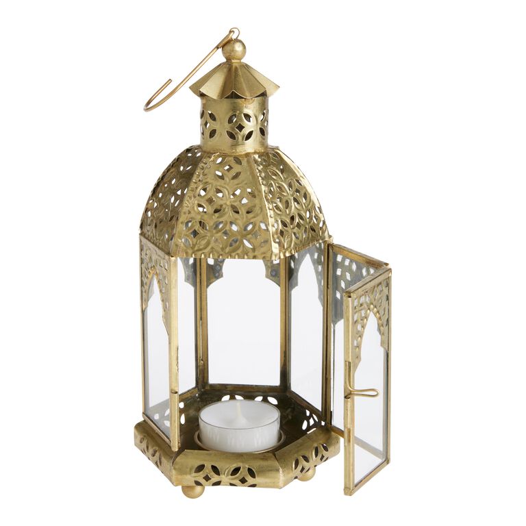Latika Small Antique Gold Tabletop Candle Lantern image number 3