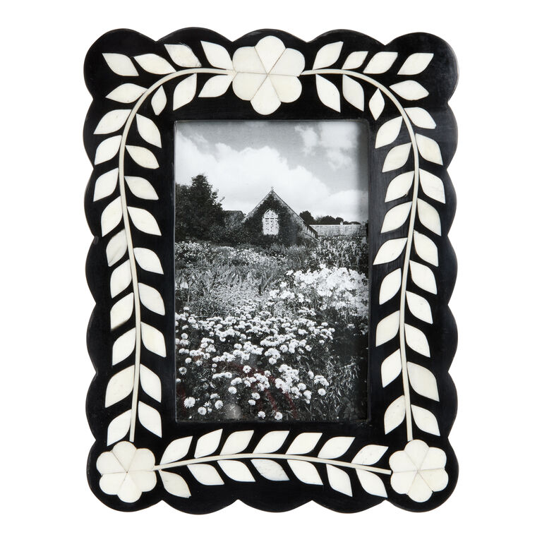 Black and White Scalloped Floral Inlay Bone Frame image number 1