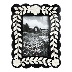 Black and White Scalloped Floral Inlay Bone Frame