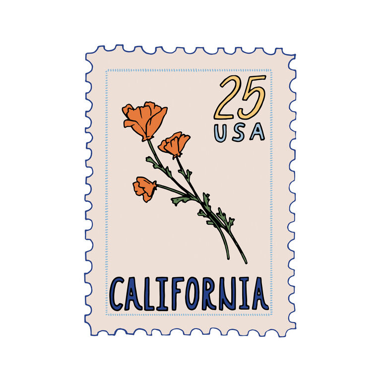 Buen Dia California Poppy Stamp Wall Art Print image number 1