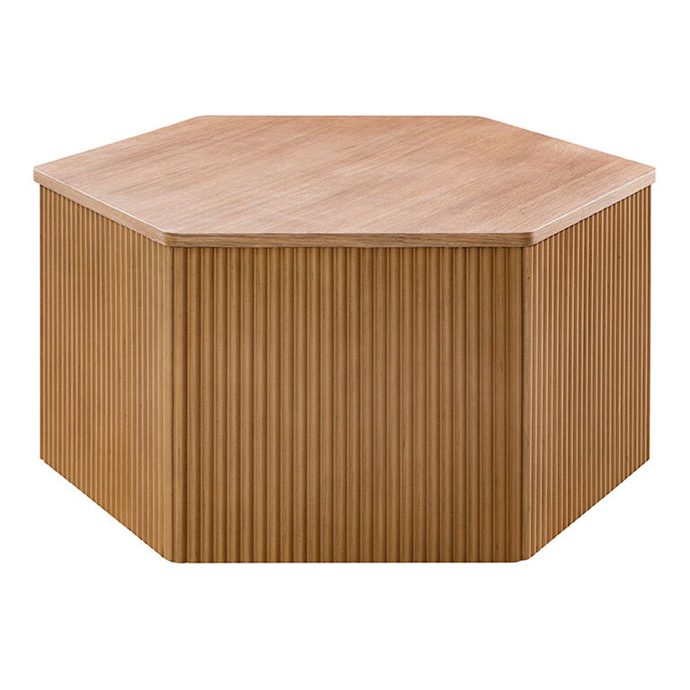 Pedro Natural Wood Fluted Hexagon Block Coffee Table image number 1