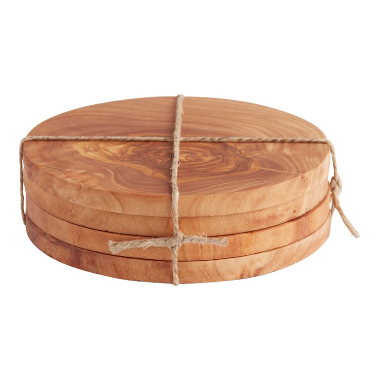 Round Olive Wood Coasters 4 Pack image number 2
