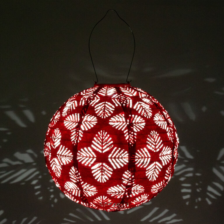 Round Geo Palm Fabric Solar LED Lantern image number 4