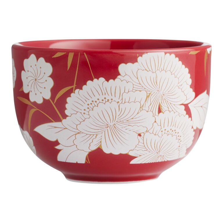 Red And White Floral Ceramic Teacup image number 1