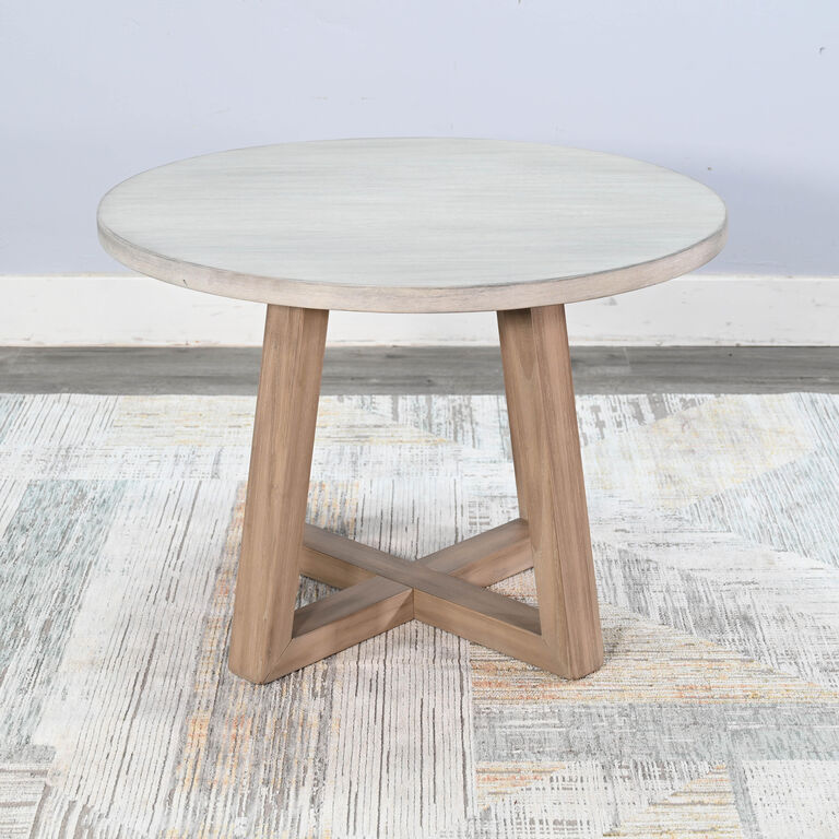 Lanyard Round Gray and Natural Wood Two Tone End Table image number 2