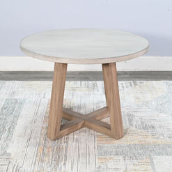 Lanyard Round Gray and Natural Wood Two Tone End Table