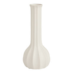 White Ceramic Fluted Long Neck Vase