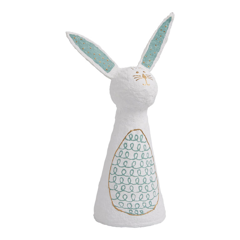White and Gold Hand Painted Paper Mache Rabbit Decor image number 2