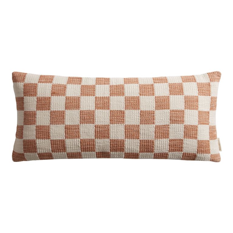 Extra Wide Ivory Checkered Lumbar Pillow image number 1