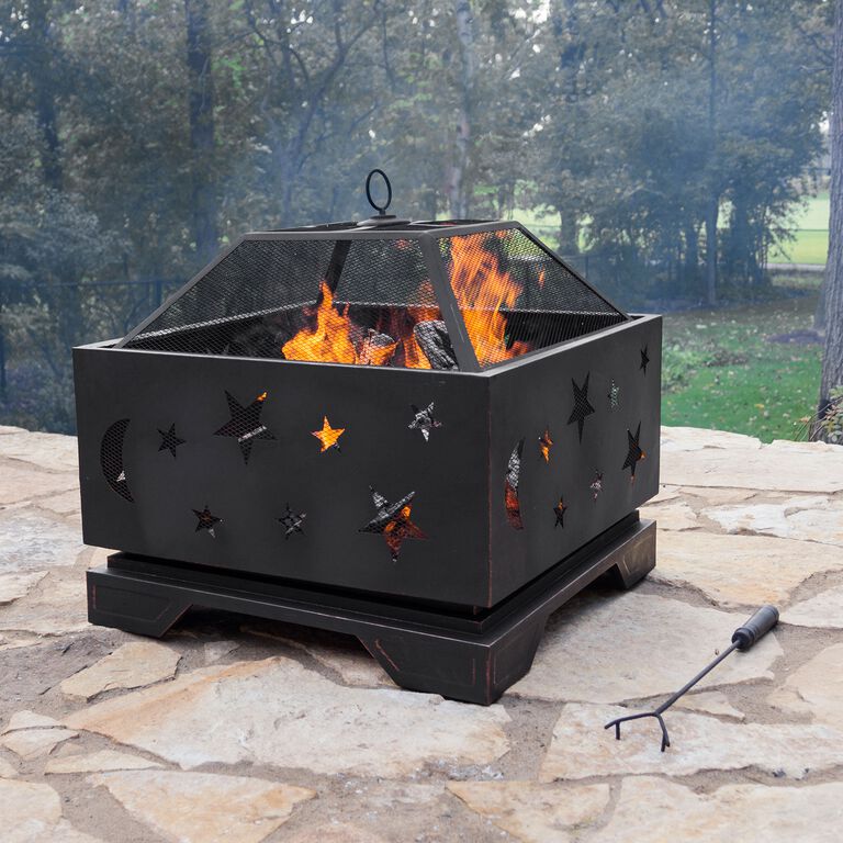 Skye Square Rubbed Bronze Steel Star And Moon Fire Pit image number 2
