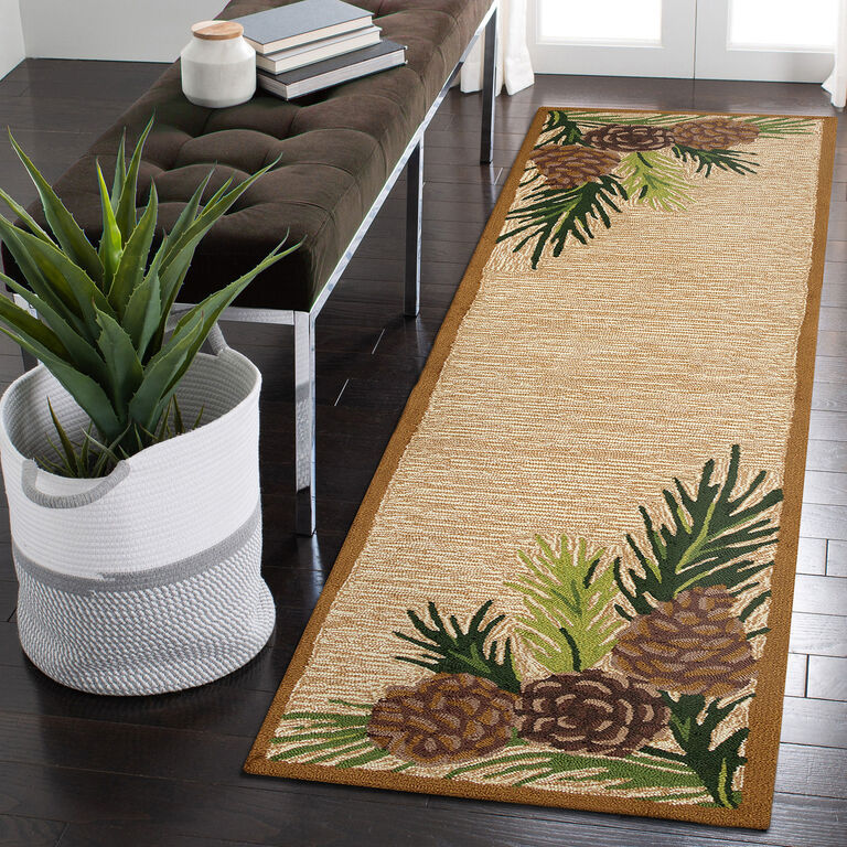 Brown Pinecones and Green Leaves Indoor Outdoor Rug image number 6