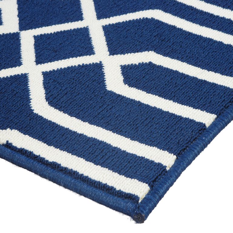 Cortes Navy Blue and White Geometric Indoor Outdoor Rug image number 3