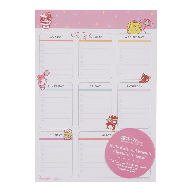 Hello Kitty and Friends Weekly Checklist Notepad image number 1