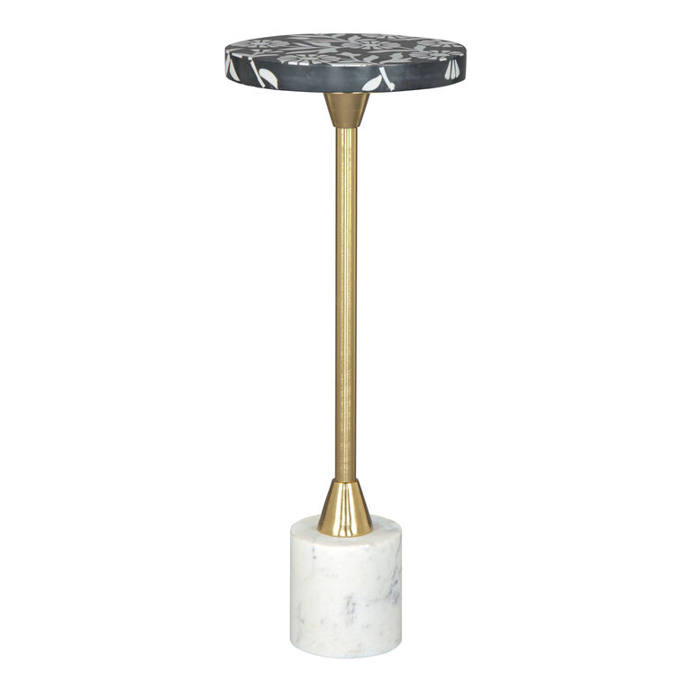 Kendall Round Floral Resin Top and Marble Base Side Table image number 3