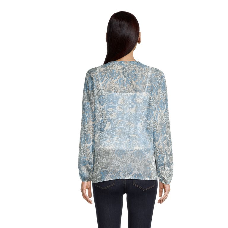Farah Blue And Green Floral Top image number 2