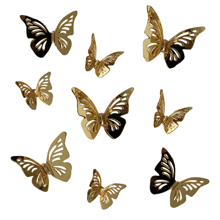 Gold Mirrored 3D Butterfly Peel and Stick Wall Decals 10 Piece image number 1