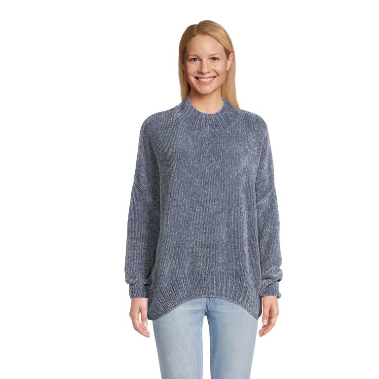 Dusty Blue Ribbed Chenille Sweater image number 1