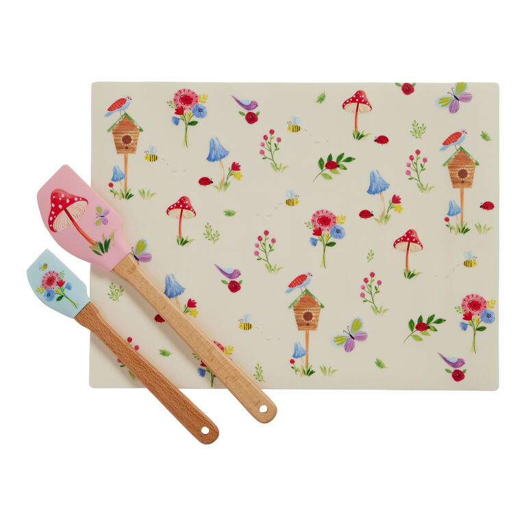 Spring Floral Silicone Baking Mat and Spatulas 3 Piece Set image number 1