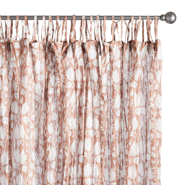 Rust Floral Cotton Crinkle Voile Tie Top Curtain Set of 2 image number 1