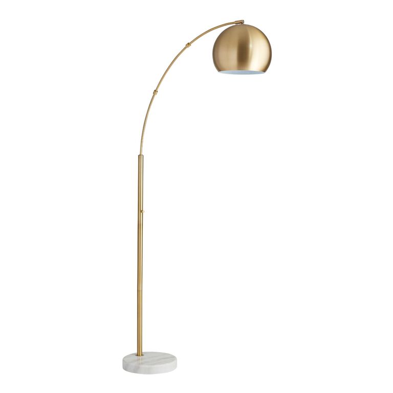 Hayden Brass And White Marble Arc Floor Lamp image number 3