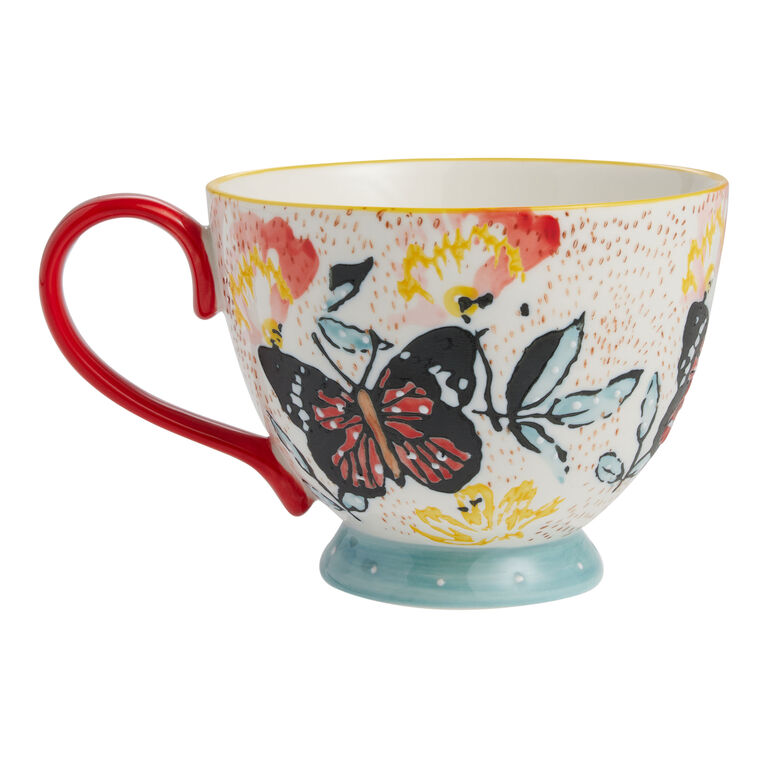 Multicolor Floral Butterfly Hand Painted Ceramic Mug image number 2