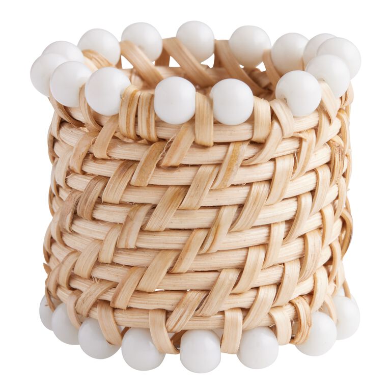 Woven Cane and White Bead Napkin Ring image number 2