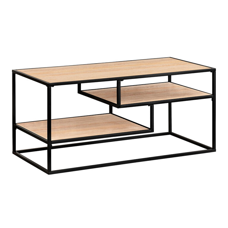 Lyon Wood and Black Steel Coffee Table with Shelves image number 1
