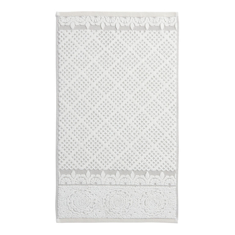 Lacey Ivory And Gray Sculpted Lattice Hand Towel image number 3