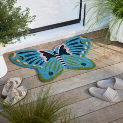Blue and Pink Butterfly Shaped Coir Doormat