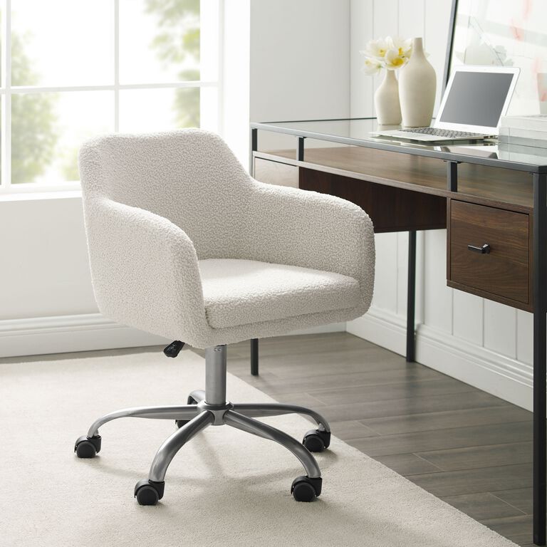 Ryan Ivory Faux Sherpa Upholstered Office Chair image number 2