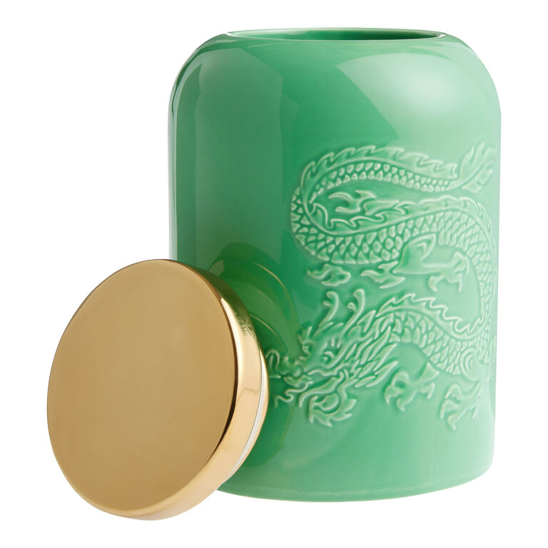Jade Green and Gold Ceramic Dragon Embossed Tea Canister image number 3