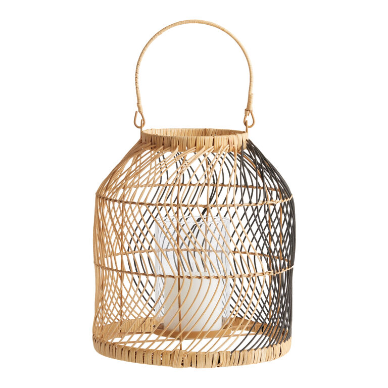 Natural and Black Rattan Two Tone Candle Lantern image number 1