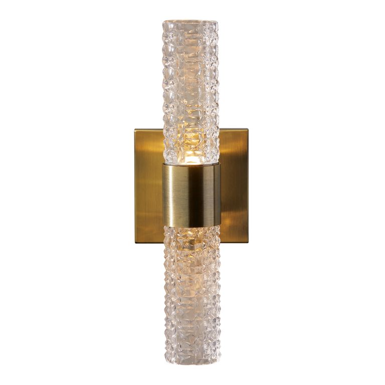 Harriet Antique Brass And Textured Glass LED Wall Sconce image number 1