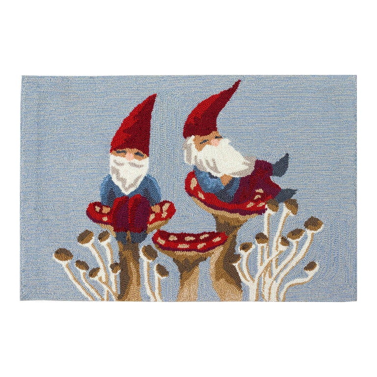Red and Blue Welcome Gnome Indoor Outdoor Rug image number 1