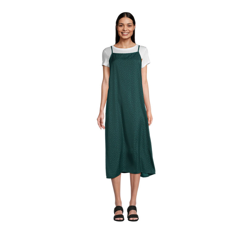 Pine Green Jacquard Floral Slip Dress image number 2