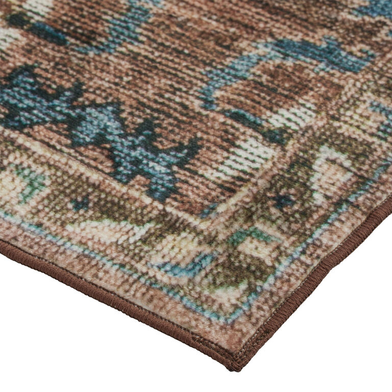 Ezra Terracotta and Blue Persian Style Washable Area Rug image number 4