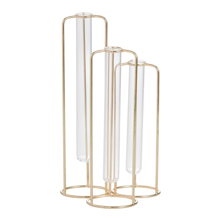 Gold and Glass Staggered Test Tube Vases image number 1