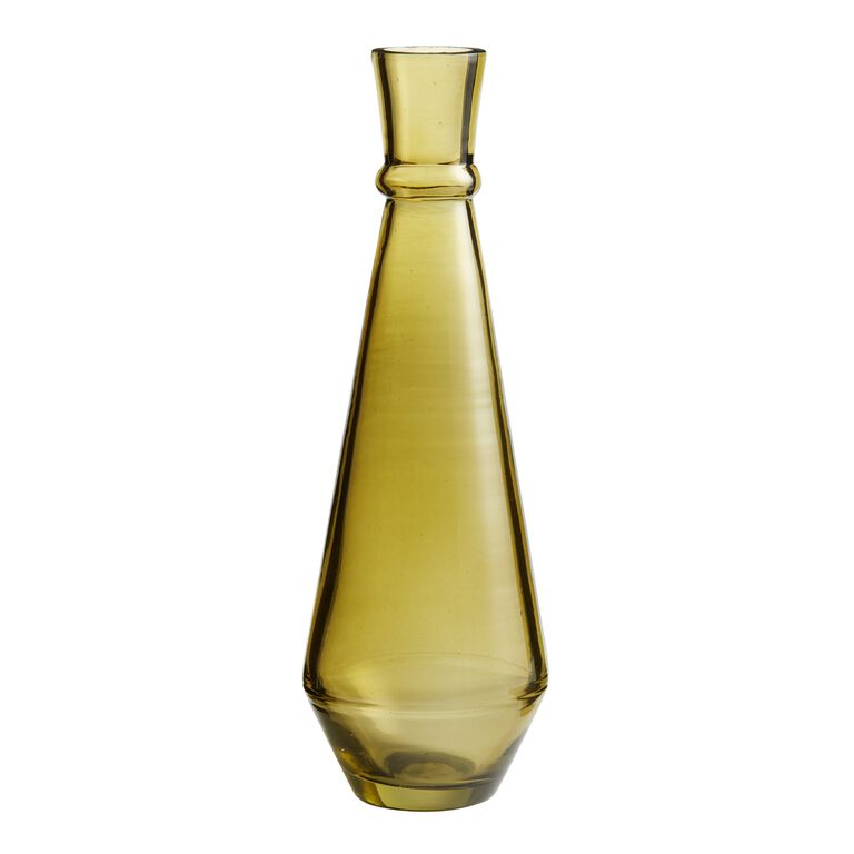 Olive Green Blown Glass Tapered Bud Vase image number 1