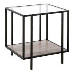 Tess Square Black Metal and Glass Top Side Table