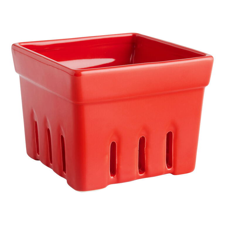 Square Red Ceramic Berry Basket image number 1